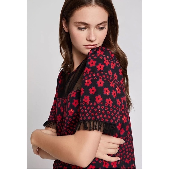 BCBGeneration Dress Womens Size M Mixed Media Red Black Floral Lace Bratz Style - Picture 12 of 12